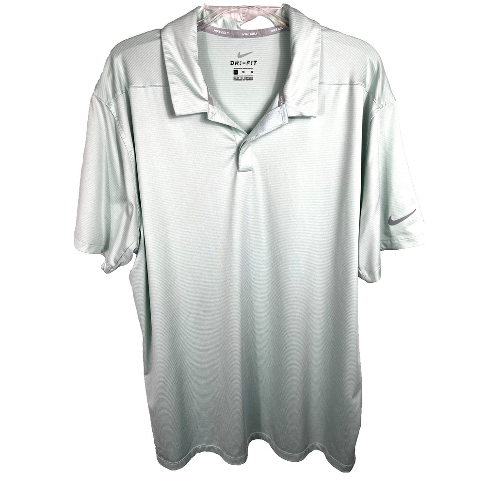 Nike Golf Size XL Mint Green/White Striped Dri-Fit Short‎ Sleeve Polo Shirt